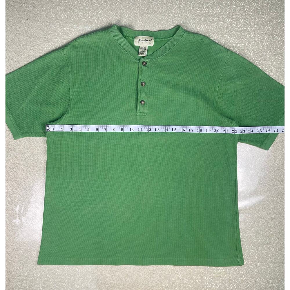 Vintage Eddie Bauer Green Waffle Knit Cotton Henley Tee Men’s Small - Picture 8 of 9